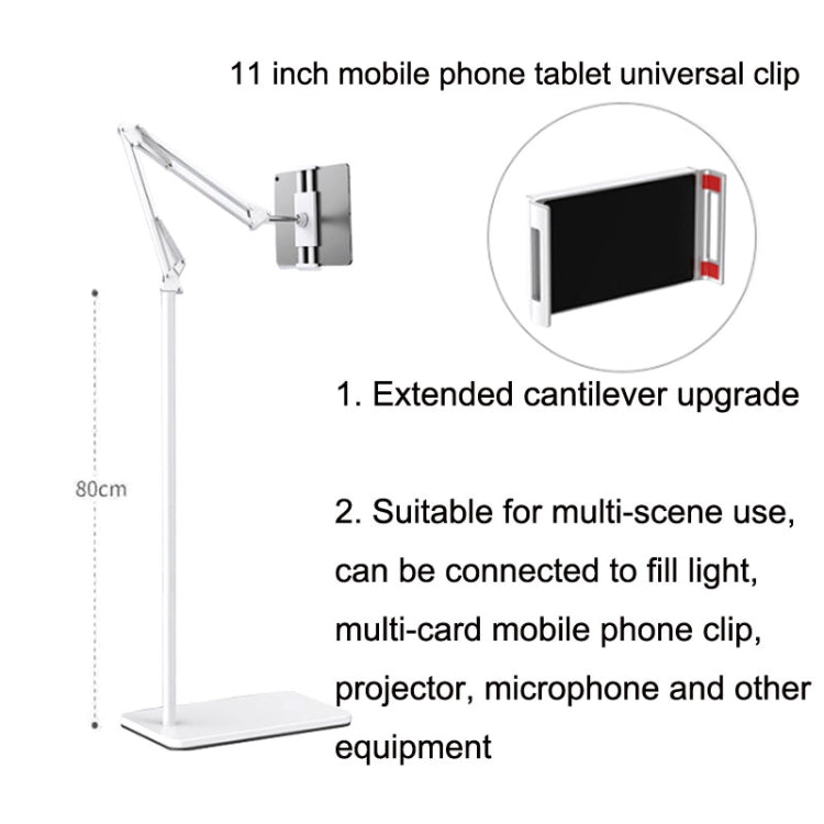 155cm Mobile Phone Tablet Live Broadcast Bedside Lifting Bracket Cantilever Floor Stand (White)