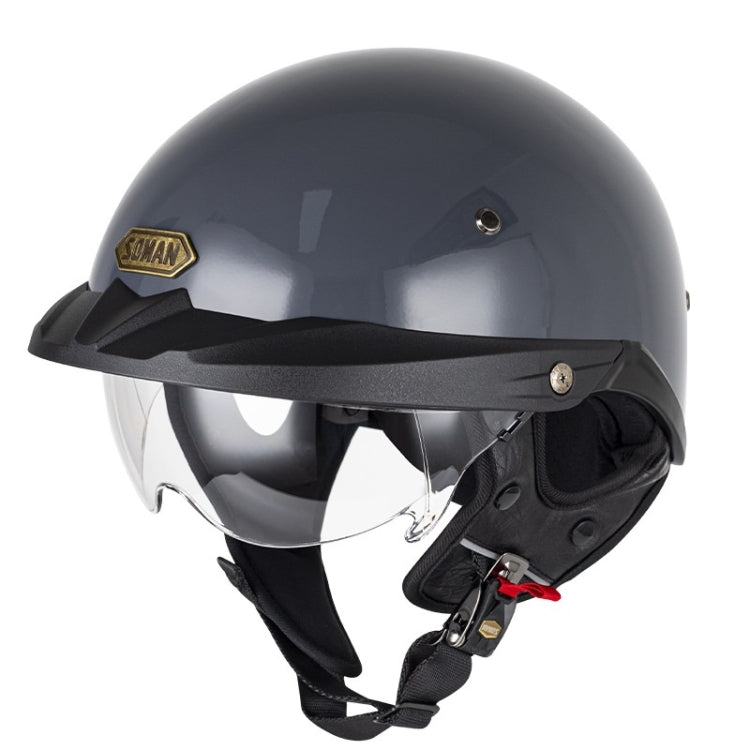 SOMAN Motorcycle Half Helmet Adjustable Helmet With Inner Mirror, Size: L(Cement Gray with Transparent Mirror)
