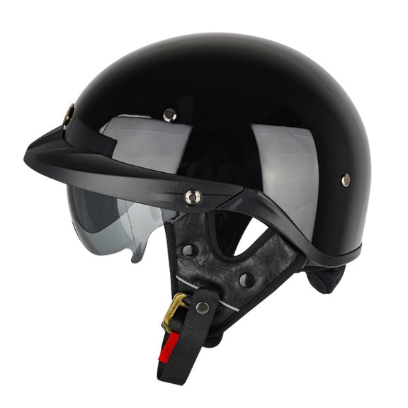 SOMAN Motorcycle Half Helmet Adjustable Helmet With Inner Mirror, Size: XXL(Bright Black)