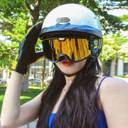 SOMAN Motorcycle Half Helmet Adjustable Helmet With Inner Mirror, Size: XL(Bright Black)