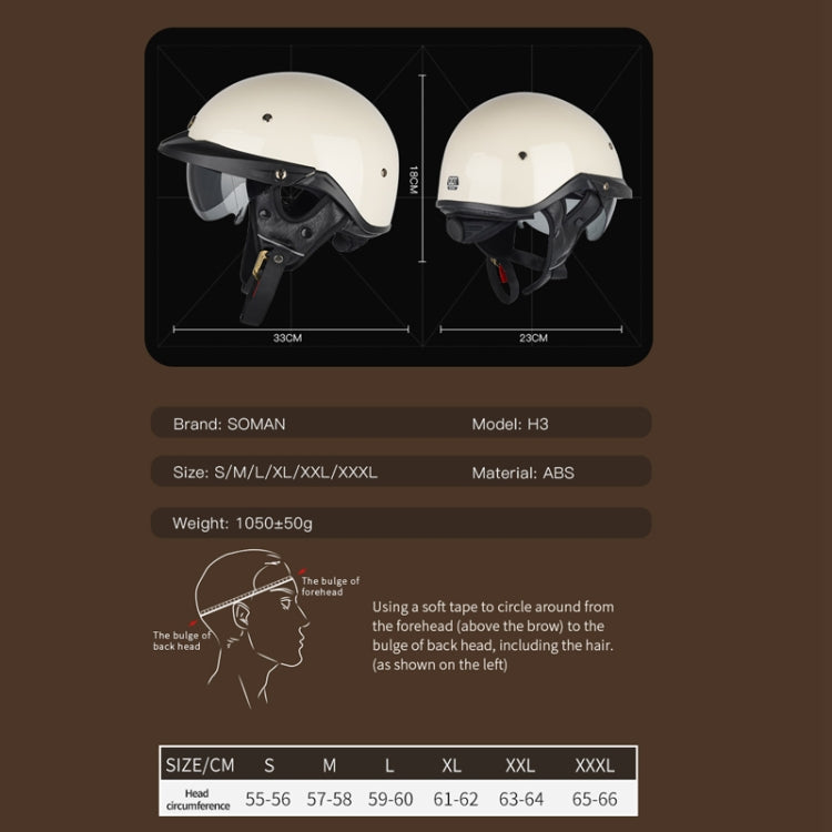 SOMAN Motorcycle Half Helmet Adjustable Helmet With Inner Mirror, Size: M(Bright Black)