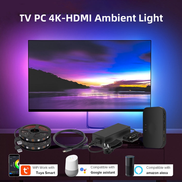 HDMI 2.0-PRO Smart Ambient TV Led Backlight Led Strip Lights Kit Work With TUYA APP Alexa Voice Google Assistant 2 x 2m(US Plug)