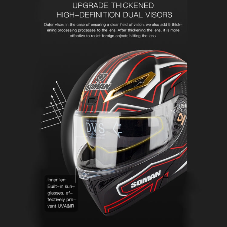 SOMAN Motorcycle Dual Lens Riding Peel-Off Full Coverage Helmet, Size: M(Bright Black Green)