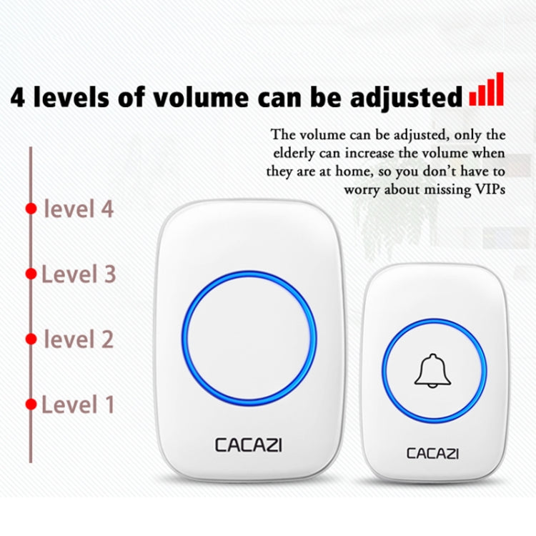 CACAZI A10DC 1 To 2 Battery Type Home Smart Water-resistant Electronic Wireless Doorbell(White)