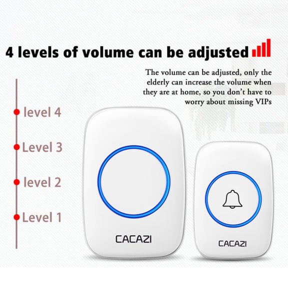 CACAZI A10DC 1 To 2 Battery Type Home Smart Water-resistant Electronic Wireless Doorbell(White)