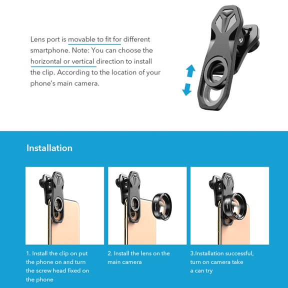 APEXEL APL-HB100MM HD Insect Jewelry 100 Micro External Mobile Phone Lens(Telephoto Clip)