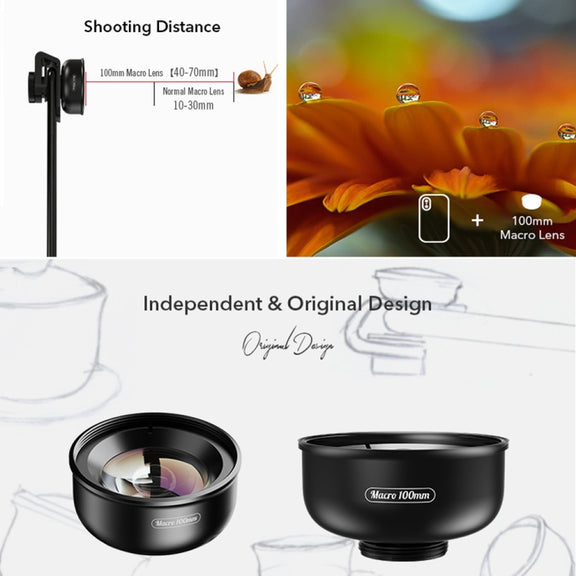 APEXEL APL-HB100MM HD Insect Jewelry 100 Micro External Mobile Phone Lens(Telephoto Clip)