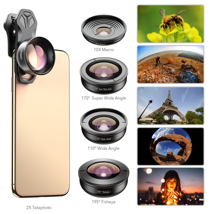 APEXEL APL-HB5 5 in 1 Wide Angle Macro Fisheye HD External Mobile Phone Lens(Set)