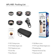 APEXEL APL-HB5 5 in 1 Wide Angle Macro Fisheye HD External Mobile Phone Lens(Set)