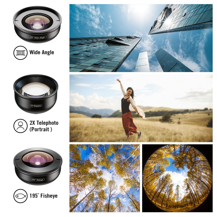 APEXEL APL-HB5 5 in 1 Wide Angle Macro Fisheye HD External Mobile Phone Lens(Set)