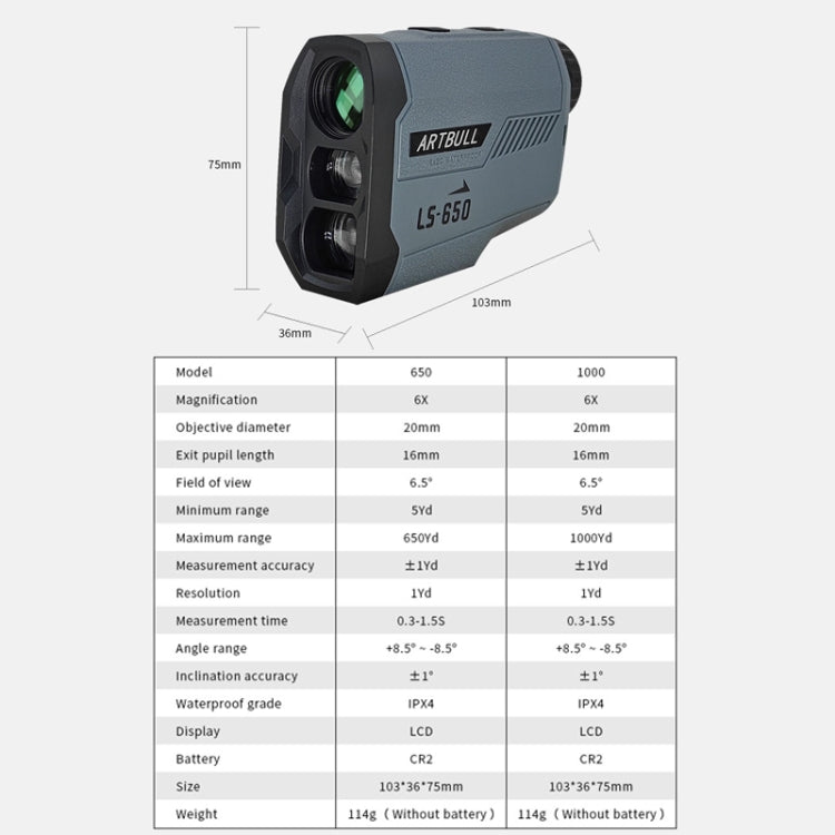 ARTBULL LS-650 Outdoor Golf Laser Rangefinder 650m Altimeter Telescope