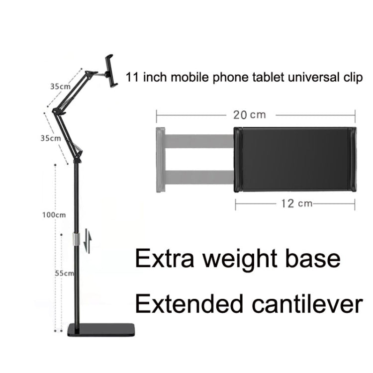 175cm Mobile Phone Tablet Live Broadcast Bedside Lifting Bracket Telescopic Cantilever Model (Black)