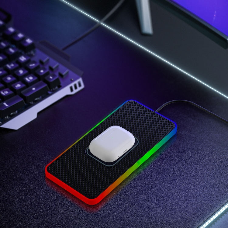 2 In 1 15W Car Mobile Phone Wireless Charger Non-slip Mat with Colorful Light USB Cable 1m