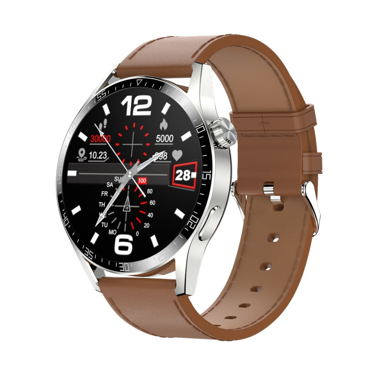 Sports Wellness Tracking Water-resistant Smart Call Watch With NFC Function, Color: Silver-Brown Leather