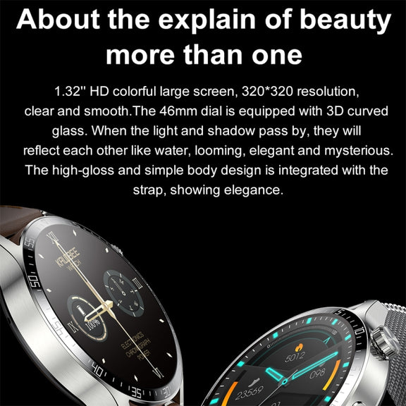 Sports Wellness Tracking Water-resistant Smart Call Watch With NFC Function, Color: Silver-Brown Leather