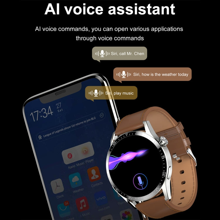 Sports Wellness Tracking Water-resistant Smart Call Watch With NFC Function, Color: Silver-Brown Leather