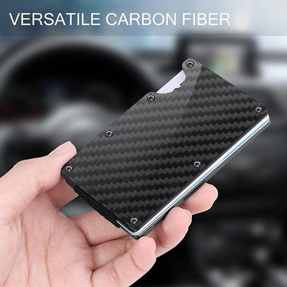 Credit Card Holder Wallets RFID Blocking Slim Metal Card Clip, Color: Real Carbon Fiber (Matte)