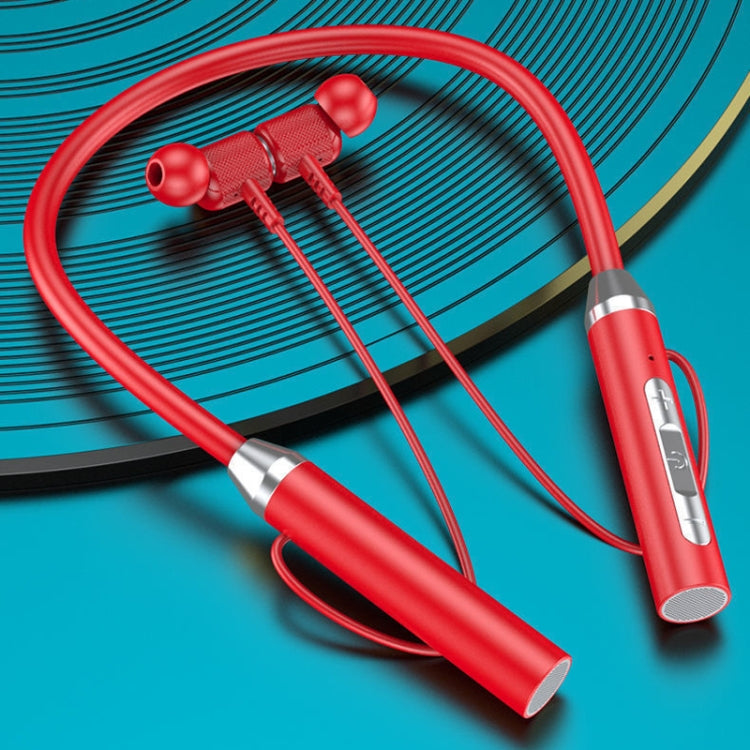 Wireless Hanging Neck Long Battery Life Sports Binaural Bluetooth Headset(Red OPP Bag)