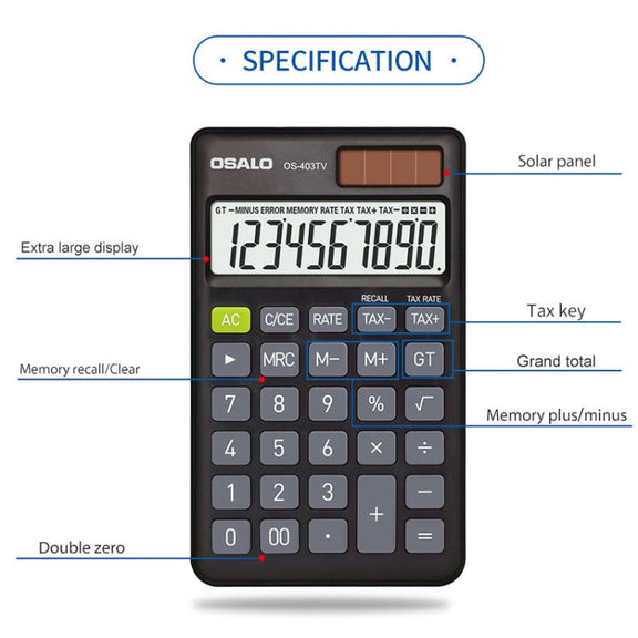 OSALO OS-403TV 10-digit LCD Screen Solar Dual Power Supply Mini Student Desktop Calculator