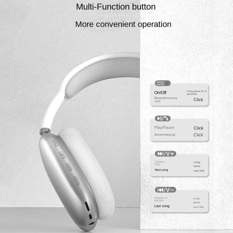 Wireless Bluetooth Headphones Noise Reduction Stereo Gaming Headset(Silver)