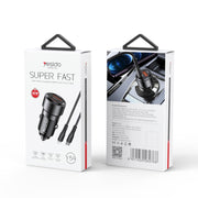 Yesido Y54 With 8 Pin To Type-C/USB-C Line Car Charger QC3.0+PD30W Type-C/USB-C+USB Dual Port Quick Charge(Black)