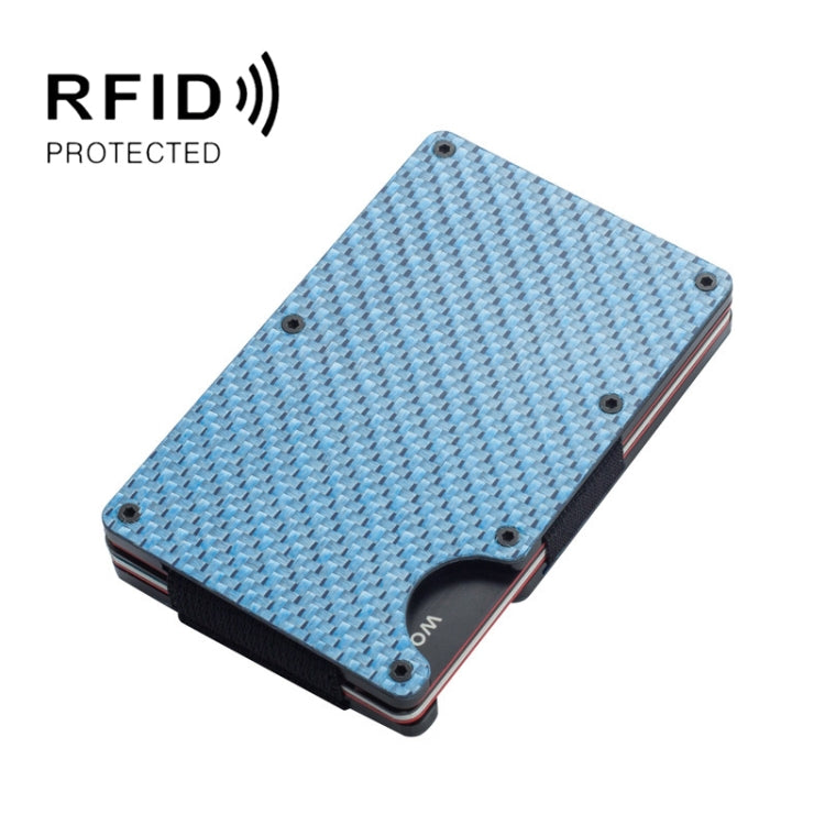RFID Carbon Fiber Metal Card Holder Multifunctional  Anti-theft Credit Card Box(Blue)
