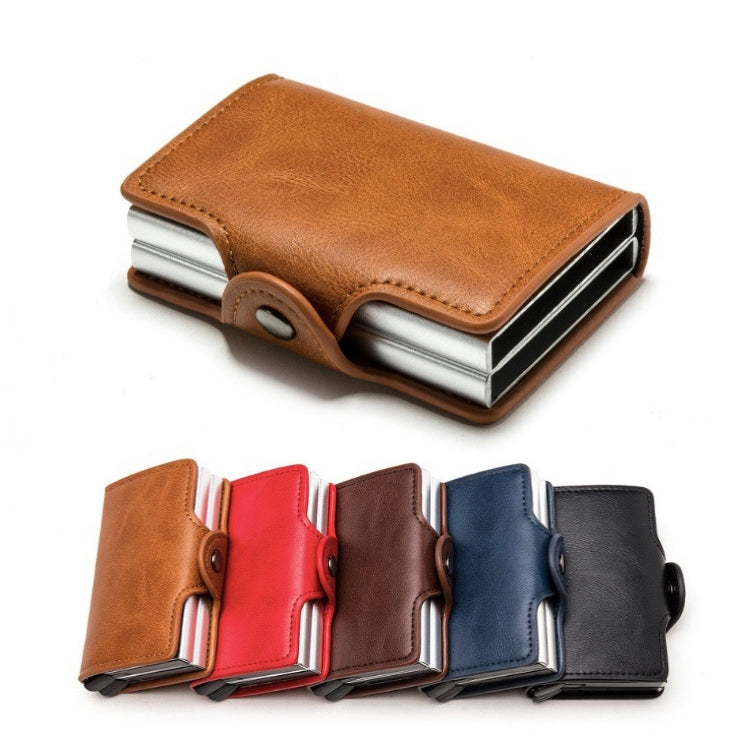 Automatic Pop-up Card Holder Metal Card Box RFID Credit Card Bank Card Box Wallet(Brown)