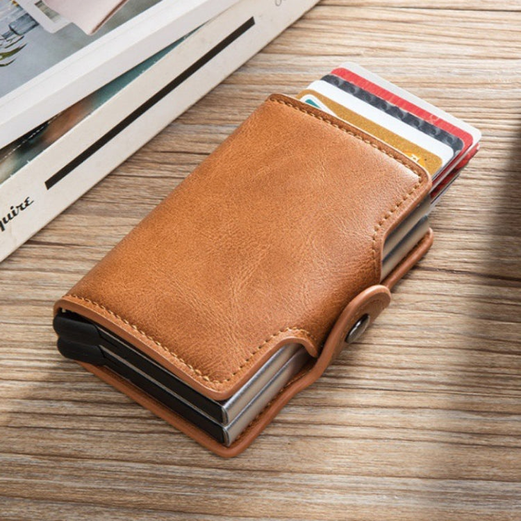 Automatic Pop-up Card Holder Metal Card Box RFID Credit Card Bank Card Box Wallet(Brown)