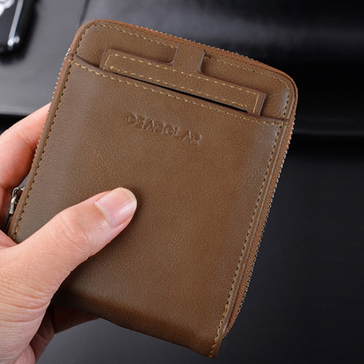 DEABOLAR Men Short Type PU Wallet Retro Zipper RFID Antimagnetic Card Holder(Brown)