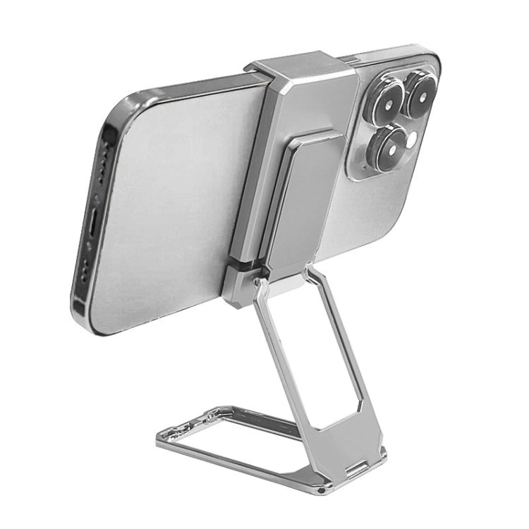Back Clip Double Ring Magnetic Metal Folding Phone Bracket Desktop Lazy Ring Phone Holder(Silver)