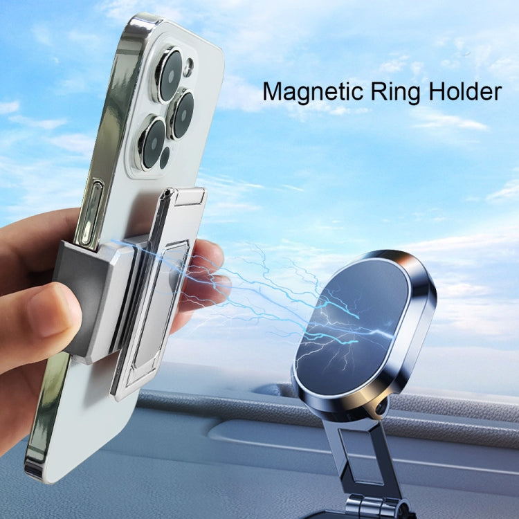 Back Clip Double Ring Magnetic Metal Folding Phone Bracket Desktop Lazy Ring Phone Holder(Black)