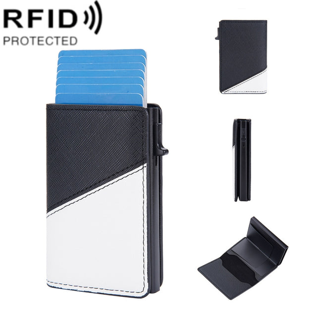 Baellerry RFID Anti-theft Aluminum Box Leather Wallet Side Push Contrasting Antimagnetic Card Holder(Black)