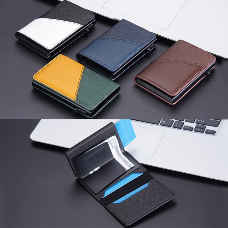 Baellerry RFID Anti-theft Aluminum Box Leather Wallet Side Push Contrasting Antimagnetic Card Holder(Blue)