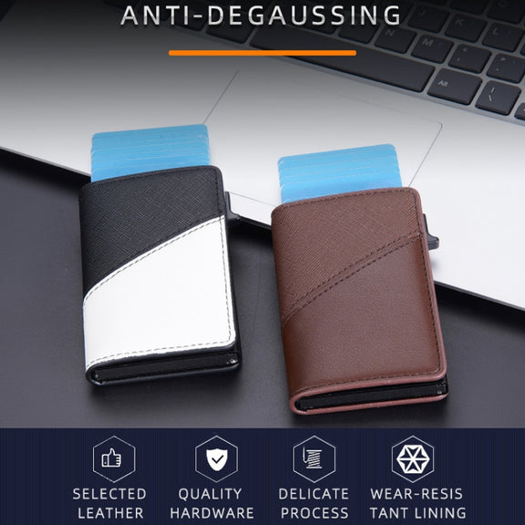 Baellerry RFID Anti-theft Aluminum Box Leather Wallet Side Push Contrasting Antimagnetic Card Holder(Green)