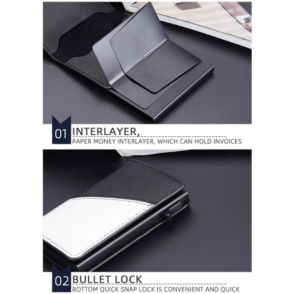 Baellerry RFID Anti-theft Aluminum Box Leather Wallet Side Push Contrasting Antimagnetic Card Holder(Green)