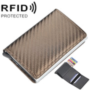 Baellerry RFID Anti-theft Plaid Leather Wallet Metal Aluminum Box Automatic Eject Type Card Holder(Gold)