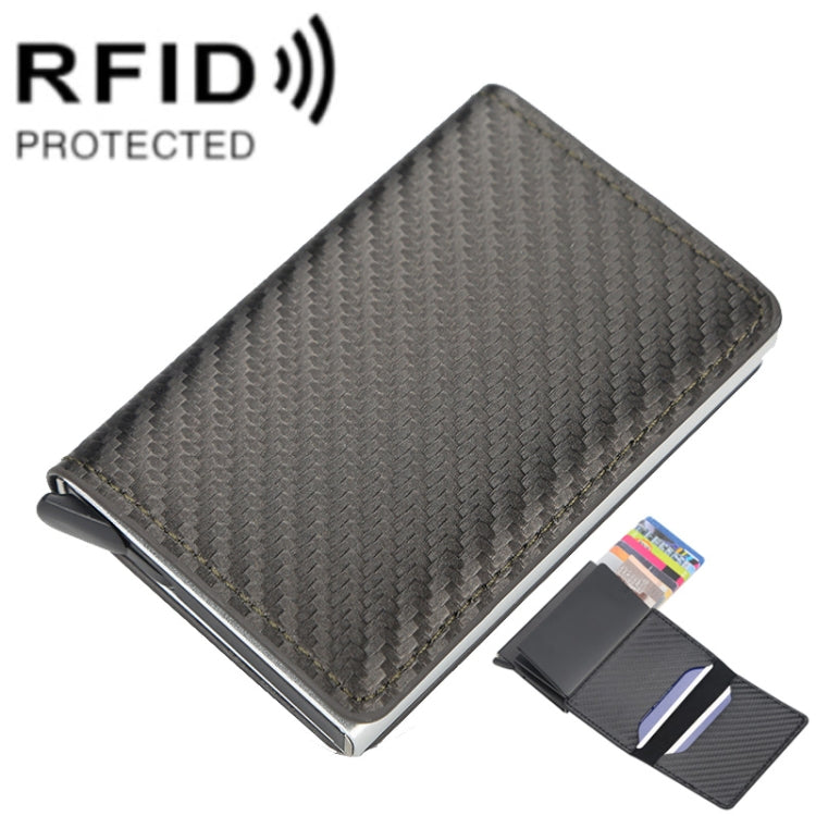 Baellerry RFID Anti-theft Plaid Leather Wallet Metal Aluminum Box Automatic Eject Type Card Holder(Dark Brown)