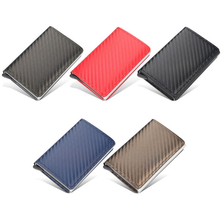 Baellerry RFID Anti-theft Plaid Leather Wallet Metal Aluminum Box Automatic Eject Type Card Holder(Dark Brown)