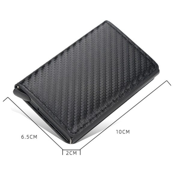 Baellerry RFID Anti-theft Plaid Leather Wallet Metal Aluminum Box Automatic Eject Type Card Holder(Dark Brown)