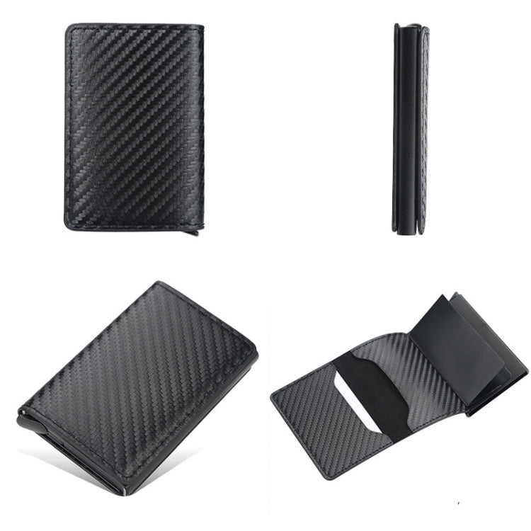 Baellerry RFID Anti-theft Plaid Leather Wallet Metal Aluminum Box Automatic Eject Type Card Holder(Dark Brown)