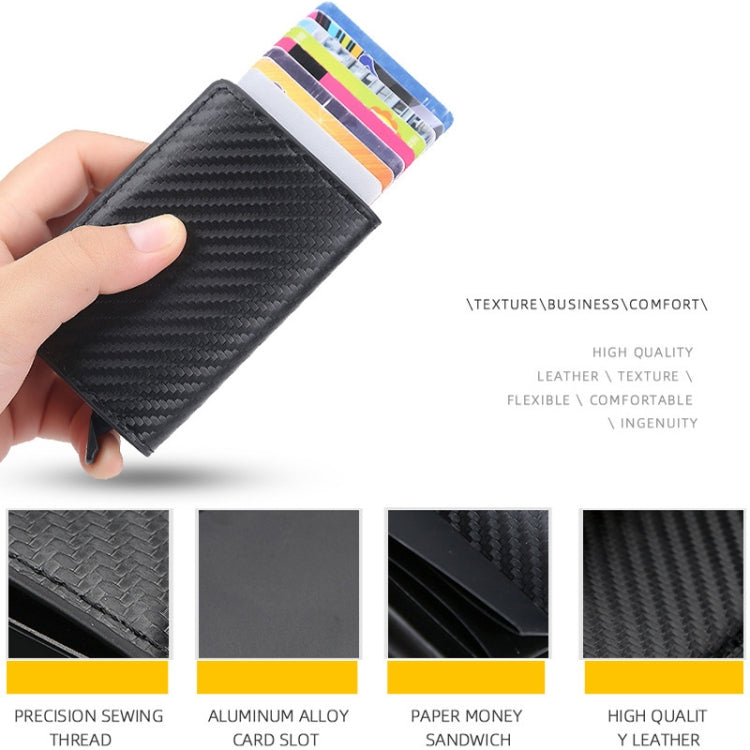 Baellerry RFID Anti-theft Plaid Leather Wallet Metal Aluminum Box Automatic Eject Type Card Holder(Dark Brown)