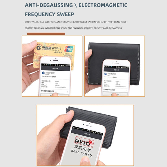 Baellerry RFID Anti-theft Plaid Leather Wallet Metal Aluminum Box Automatic Eject Type Card Holder(Dark Brown)