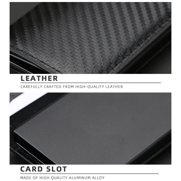 Baellerry RFID Anti-theft Plaid Leather Wallet Metal Aluminum Box Automatic Eject Type Card Holder(Dark Brown)