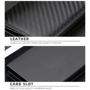 Baellerry RFID Anti-theft Plaid Leather Wallet Metal Aluminum Box Automatic Eject Type Card Holder(Dark Brown)
