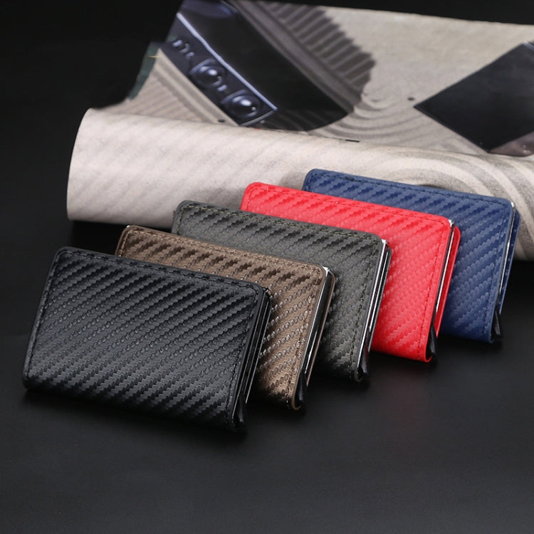 Baellerry RFID Anti-theft Plaid Leather Wallet Metal Aluminum Box Automatic Eject Type Card Holder(Dark Brown)
