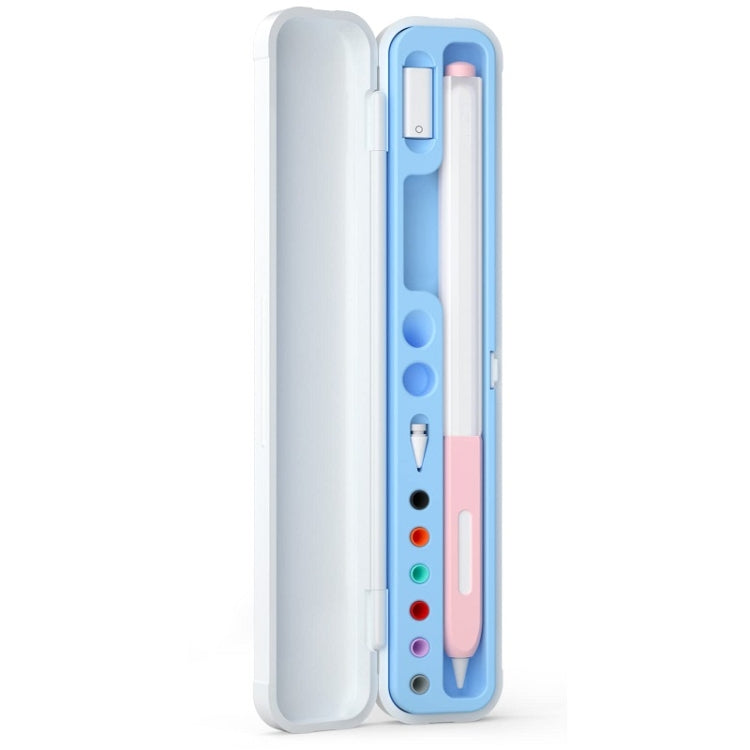 For Apple Pencil 1/2 Capacitance Pen Adapter Accessory Storage Box(Sky Blue)