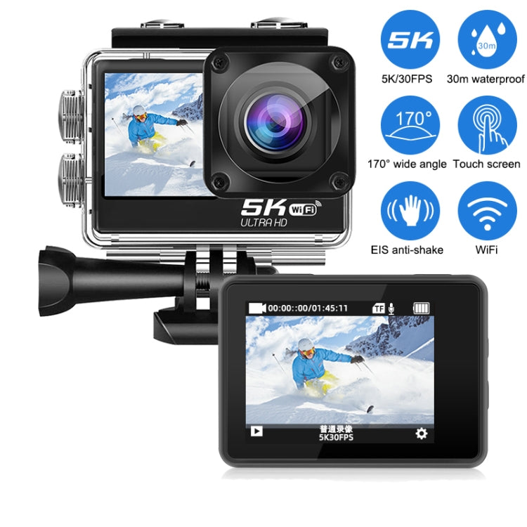 5K/30FPS WIFI HD Anti-Shake Remote Touch Dual-Screen IP68 Water-resistant Sports Camera, Style: Camera + 64G Card
