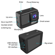 5K/30FPS WIFI HD Anti-Shake Remote Touch Dual-Screen IP68 Water-resistant Sports Camera, Style: Black