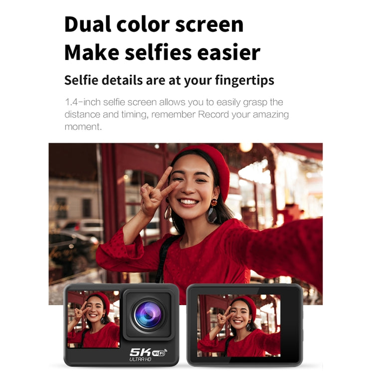 5K/30FPS WIFI HD Anti-Shake Remote Touch Dual-Screen IP68 Water-resistant Sports Camera, Style: Camera + 64G Card