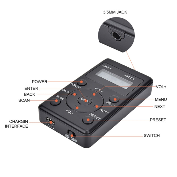 HanRongda HRD-100 Portable Digital Display DAB+ / DAB / FM Radio(Black)